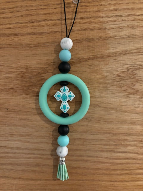 CAR CHARM- TEAL CROSS