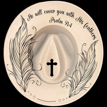 HE WILL COVER YOU WITH IS FEATHERS - WIDE BRIM HAT