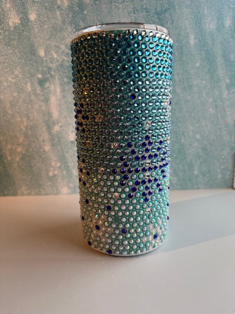 30oz BLUE AND SILVER SNOWFLAKE RHINESTONE TUMBLER