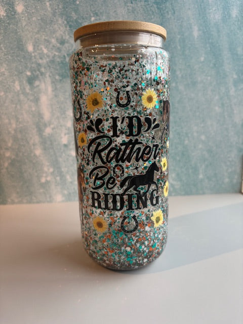 20oz GLASS I'D RATHER BE RIDING SNOWGLOBE TUMBLER